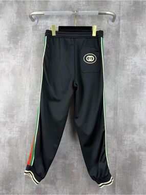 🚩steal Authentic Gucci Black Track Pants with Green and Red Side Stripes